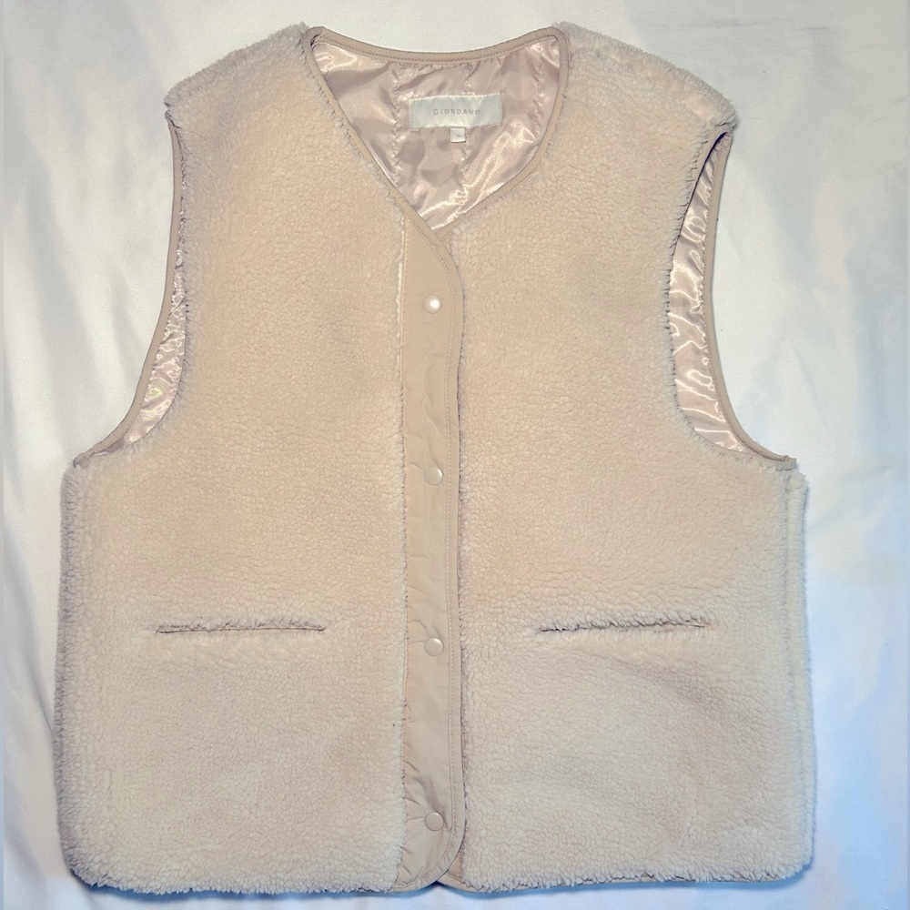 Giordano Off White Light Sherpa Lined Vest With Pockets Button Up Size Small